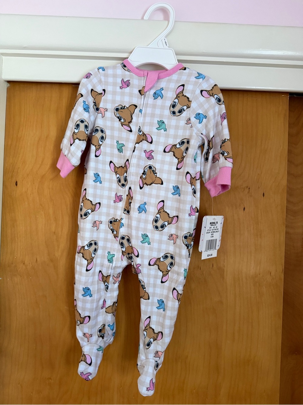 Kohl's Pink Gingham Deer Print Footed One-Piece
